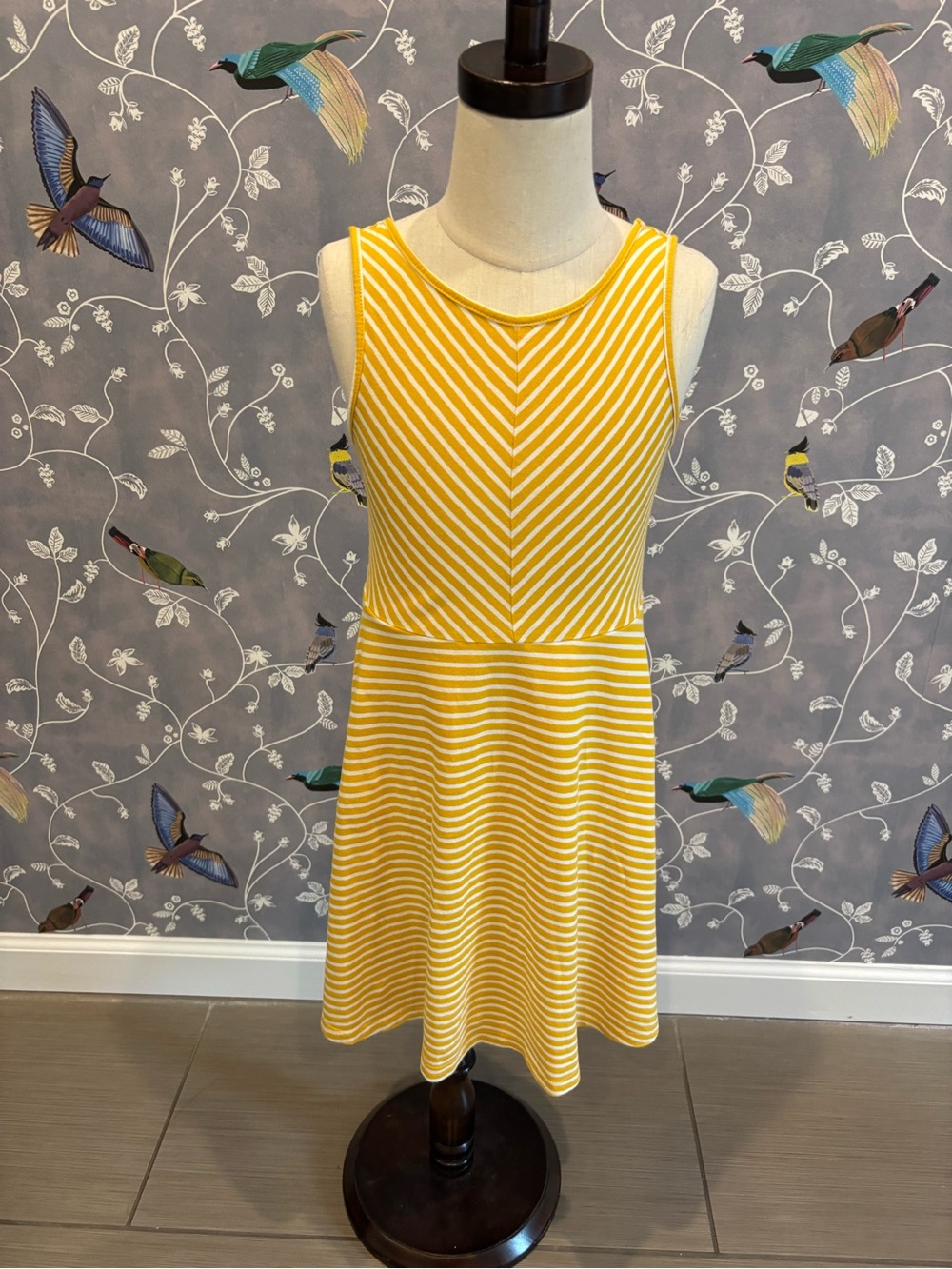 Old Navy striped mustard yellow and white sleeveless A-Line dress Girl size 8 M